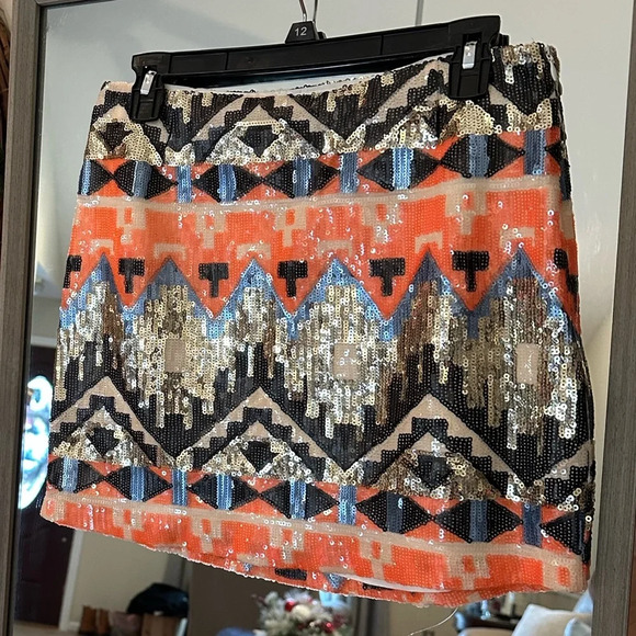 Sabine Sequins Mini A Mine Skirt Size Smalll colors Orange/Gray/Gold - Picture 1 of 5